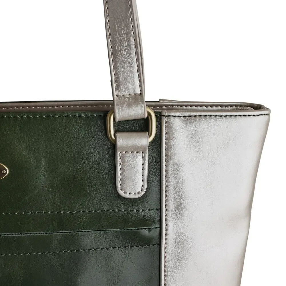 Green And Champagne Aurielle Leather Tote - 14W x 9H x 4.75D - Picture 9 of 11